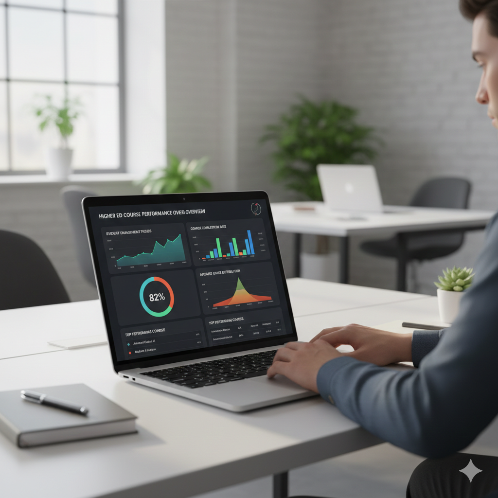 male person working at laptop displaying a dashboard
